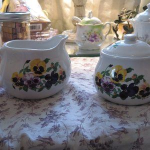 Pansies Sugar and Creamer Set French Cottage Styl